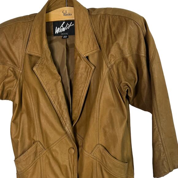 Vintage 80s Brown Leather Trench Coat Winlit Small Petite - Picture 8 of 9